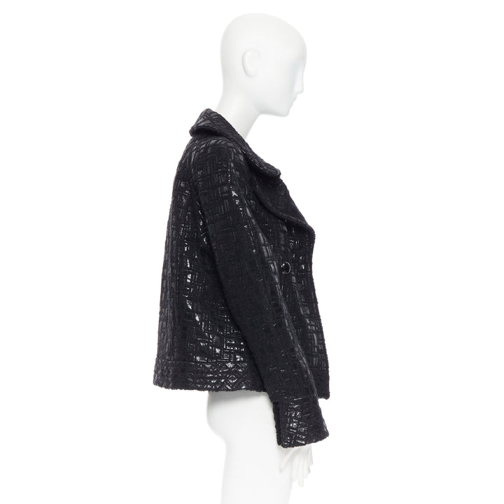 runway CHANEL 13A cyber tweed bomber sleeve double breasted black jacket FR36