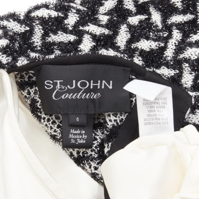 ST JOHN COUTURE metallic black white lattice crystal buttons layered top US6 M