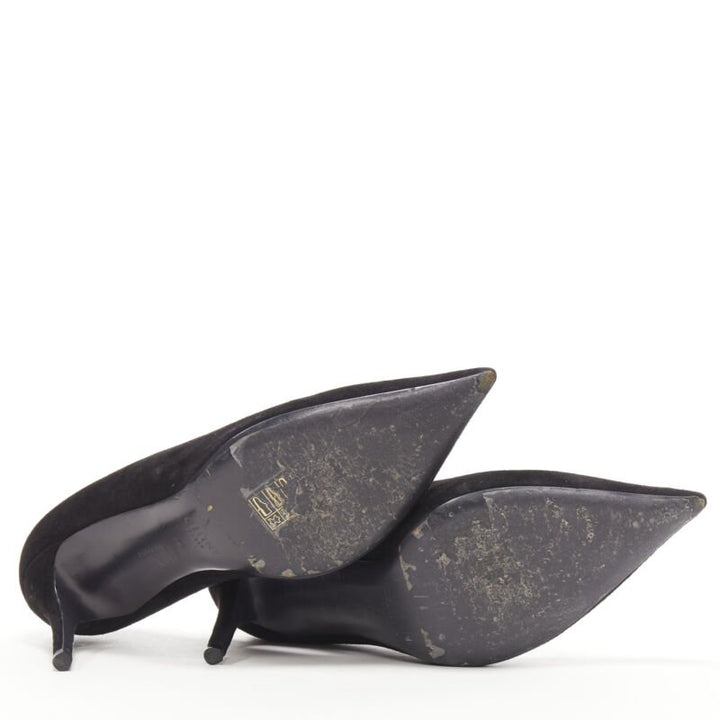 OLD CELINE PHOEBE PHILO black suede leather point tie pigalle stiletto pump EU38