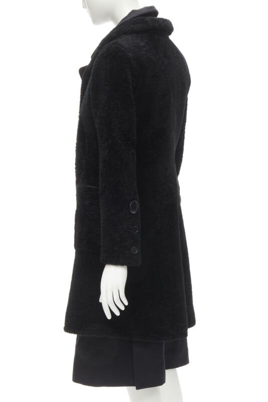 OLD CELINE Phoebe Philo black lambskin shearling wool layered coat FR34 XS