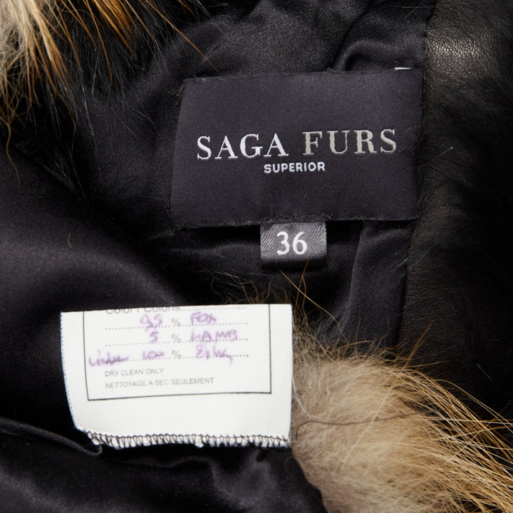 QUENTIN VERON black brown bicolor lamb fur bolero vest jacket FR36 S