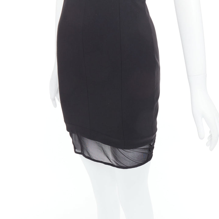 ELIZABETH AND JAMES Parker black sheer hem racer top mini dress US2 S