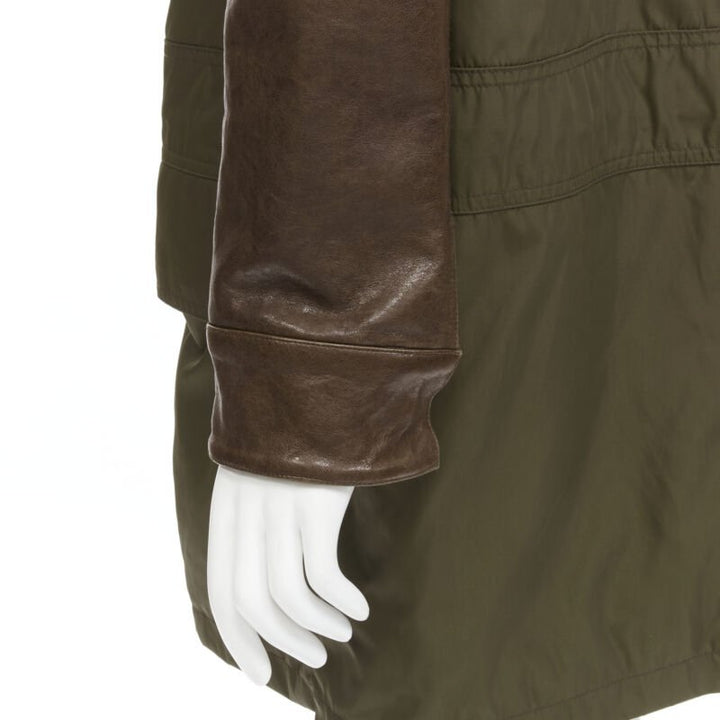 GIVENCHY Riccardo Tisci green leather sleeve fox fur anorak coat FR34 XS