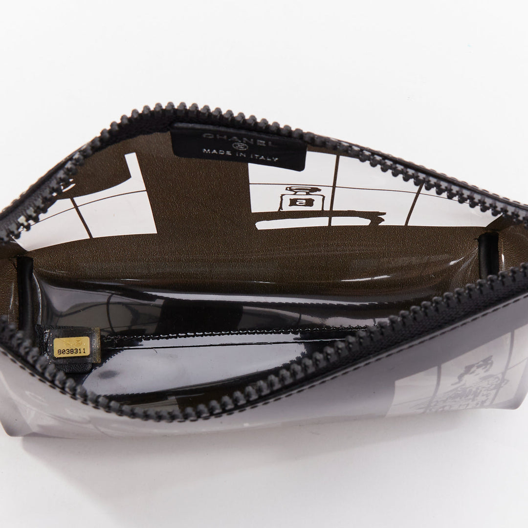 CHANEL 2003 Coco Window black clear PVC silver zip cosmetic pouch
