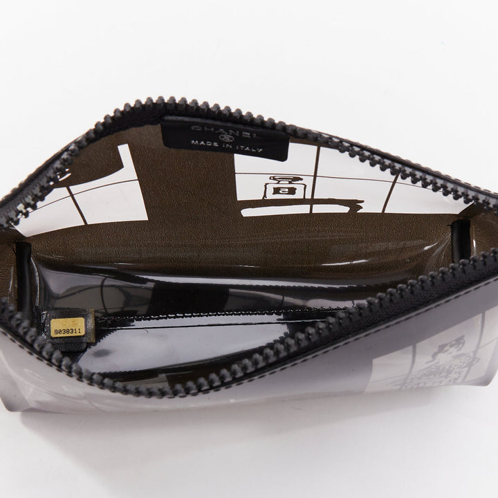 CHANEL 2003 Coco Window black clear PVC silver zip cosmetic pouch