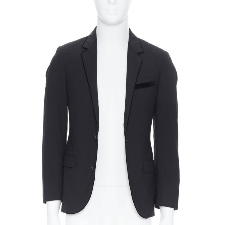 LANVIN ALBER ELBAZ wool blend black velvet peak lapel formal blazer jacket FR44
