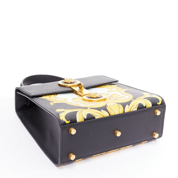 VERSACE Tribute Icon black gold Barocco calfskin Medusa crossbody satchel bag