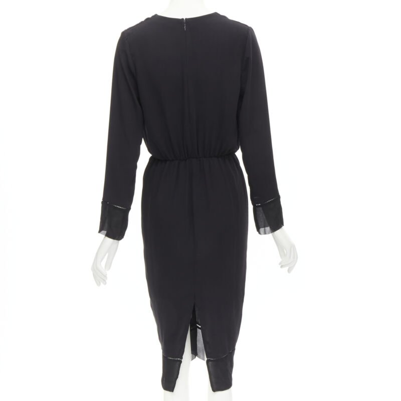 ZIMMERMANN black V-neck gathered waist lattice detail dress US0 XS