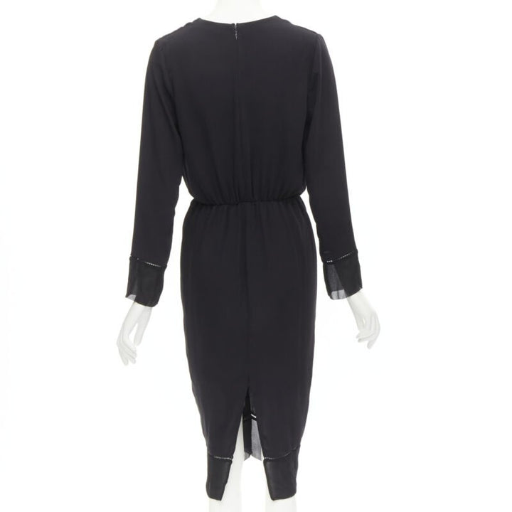 ZIMMERMANN black V-neck gathered waist lattice detail dress US0 XS