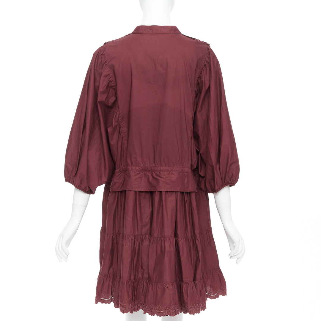 SEE BY CHLOE 616 smoked red cotton SBC scallop trim shirt dress FR40 L
