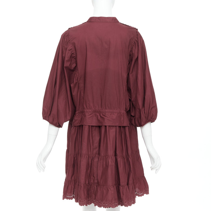 SEE BY CHLOE 616 smoked red cotton SBC scallop trim shirt dress FR40 L