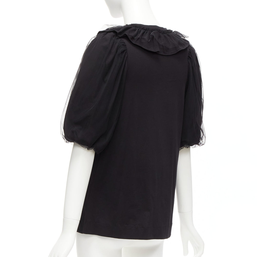 SIMONE ROCHA black cotton sheer overlay puff sleeves ruffle tshirt XS