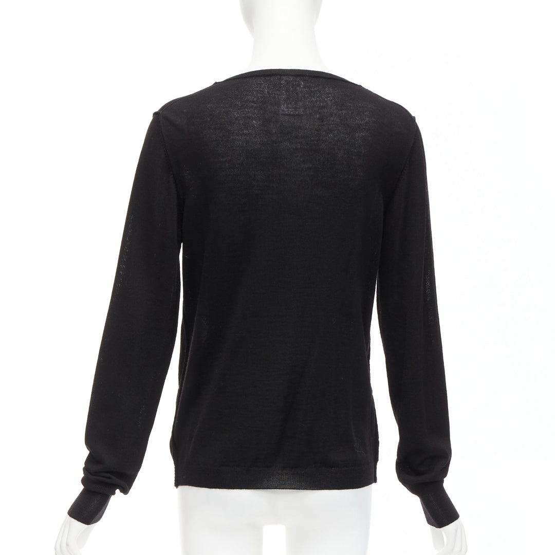 CHLOE black wool military scallop loop ruffle scoop neck cardigan M