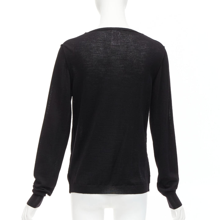 CHLOE black wool military scallop loop ruffle scoop neck cardigan M