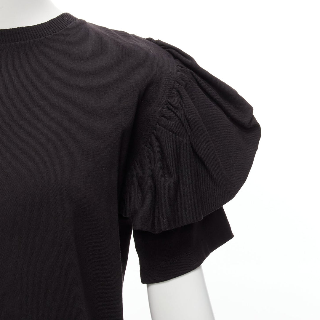 DRIES VAN NOTEN black cotton asymmetric ruffle half sleeve boxy top S