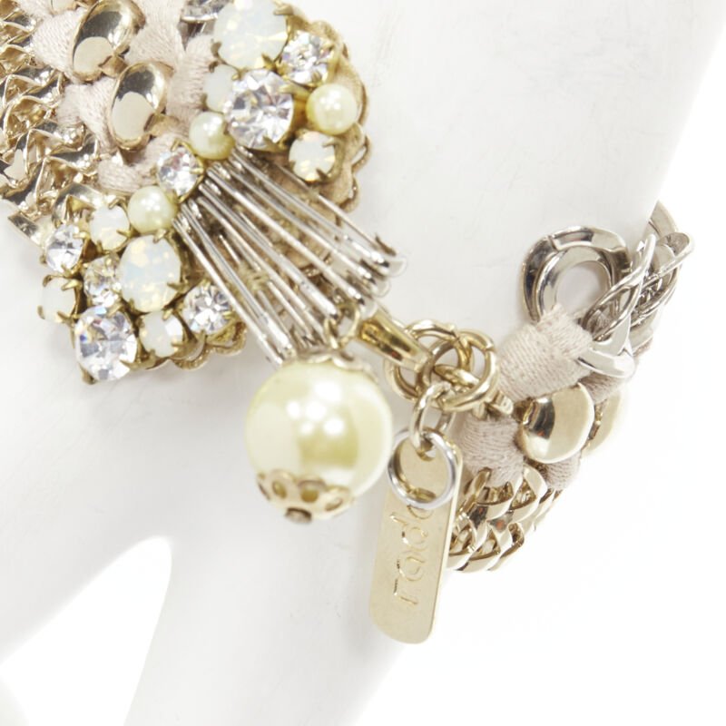 RADA mixed gold silver braided crystal rhinestones pearl charm bracelet