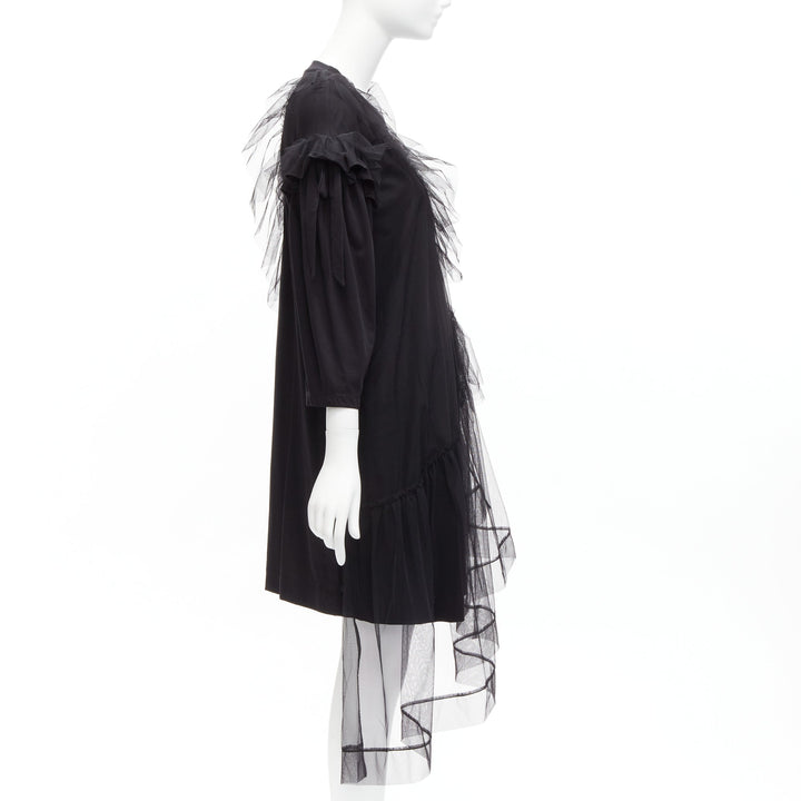 SIMONE ROCHA black asymmetric tulle ruffle trim overlay tshirt dress S