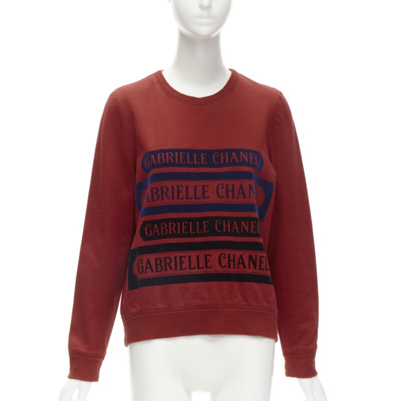 CHANEL 2017 Gabrielle velvet print red cotton fleece sweatshirt pullover FR40 M