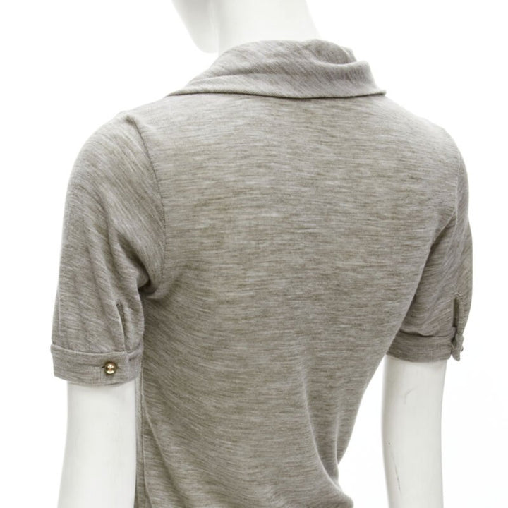 LOUIS VUITTON heather grey LVOE tassel charm scarf collar pullover top  S