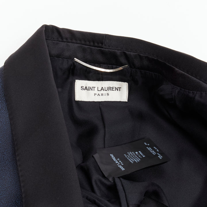SAINT LAURENT navy metallic textured satin shawl tuxedo blazer EU50 L