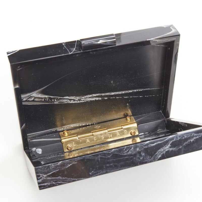 L'AFSHAR black white marble print acrylic gold hardware box clutch bag