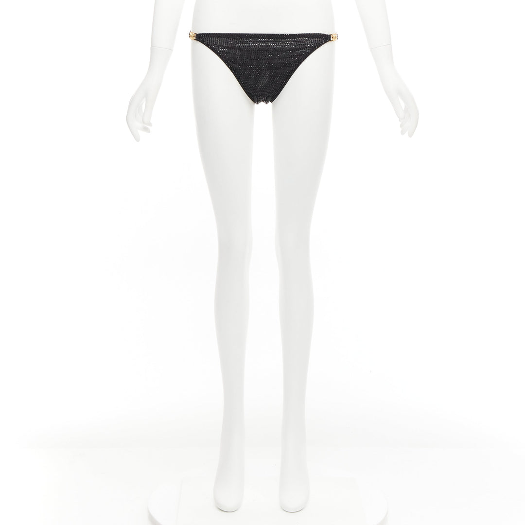 VERSACE 2019 black crystal embellished gold Medusa bikini bottom Sz.1 S