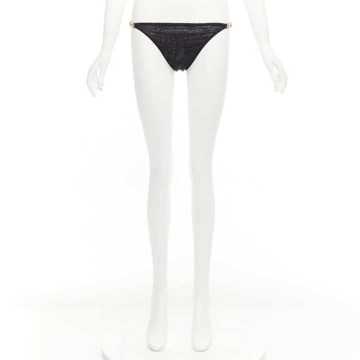 VERSACE 2019 black crystal embellished gold Medusa bikini bottom Sz.1 S