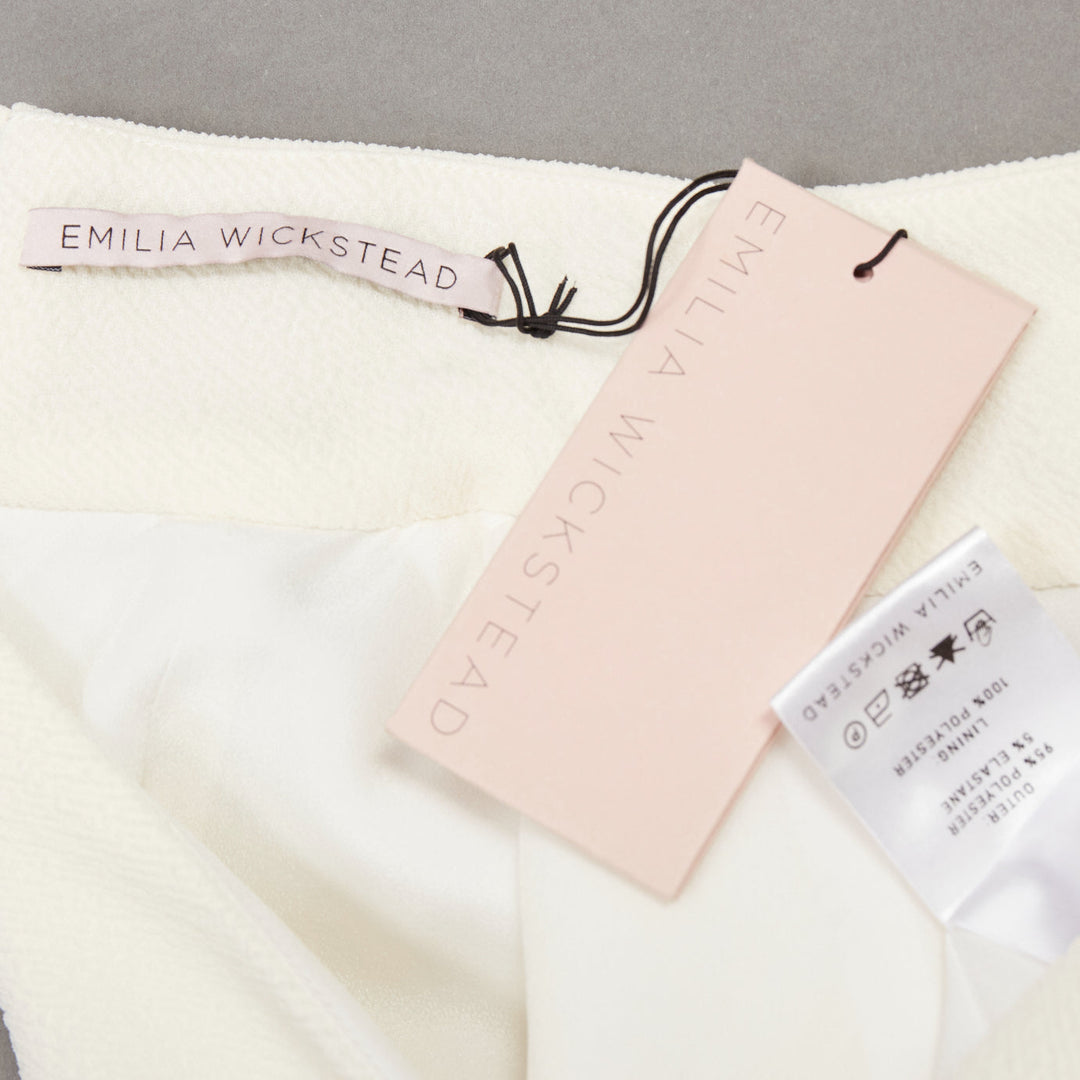 EMILIA WICKSTEAD cream crepe pleated front panel hi neck peplum top UK6 XS