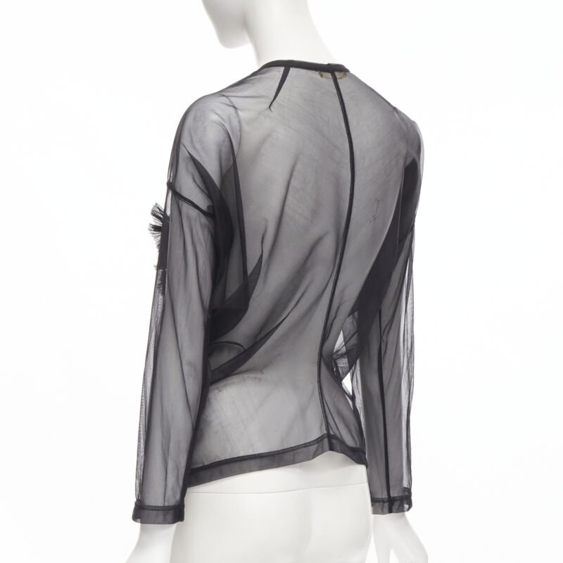 vintage COMME DES GARCONS 1990 black pleated fan ruffle sheer top S