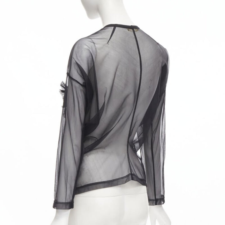 vintage COMME DES GARCONS 1990 black pleated fan ruffle sheer top S