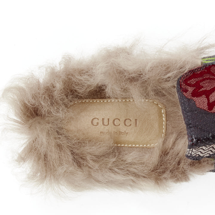 GUCCI Alessandro Michele Princetown floral jacquard fur lined loafer EU36