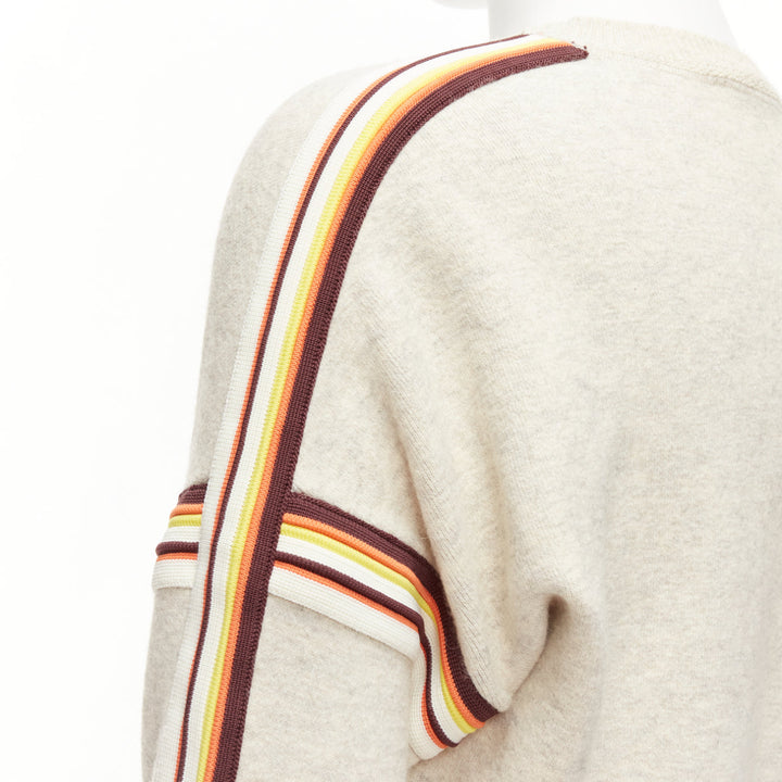 ISABEL MARANT Nelson grey melange cotton striped trim sweatshirt S