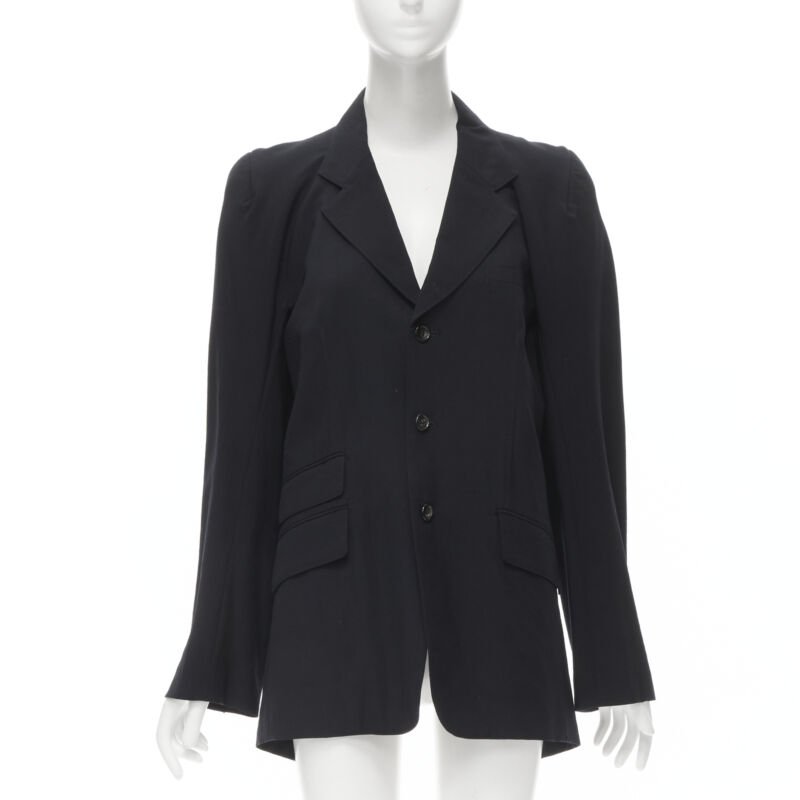 JUNYA WATANABE 1994 navy wool shoulder padded cut out back blazer M