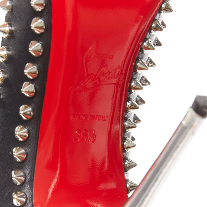 CHRISTIAN LOUBOUTIN Dorispiky black silver punk spike stud round pump EU36.5