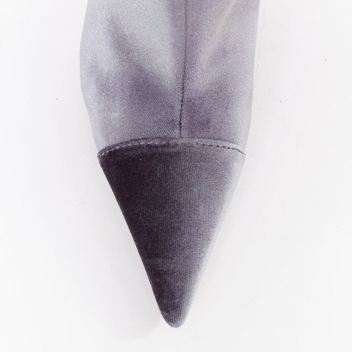 ALEXANDRE VAUTHIER Alex 105 grey velvet pointy knee high point toe boots EU39