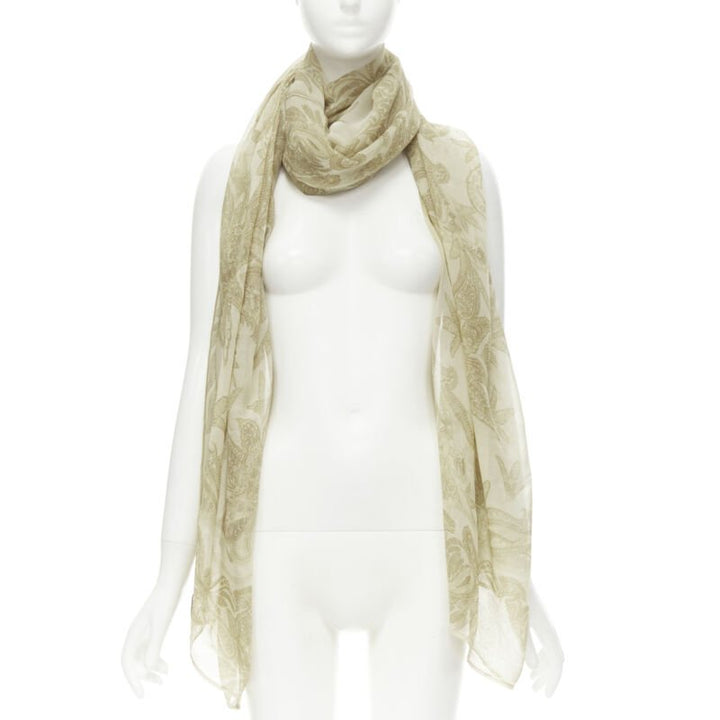 GIORGIO ARMANI  100% silk beige floral print sheer scarf