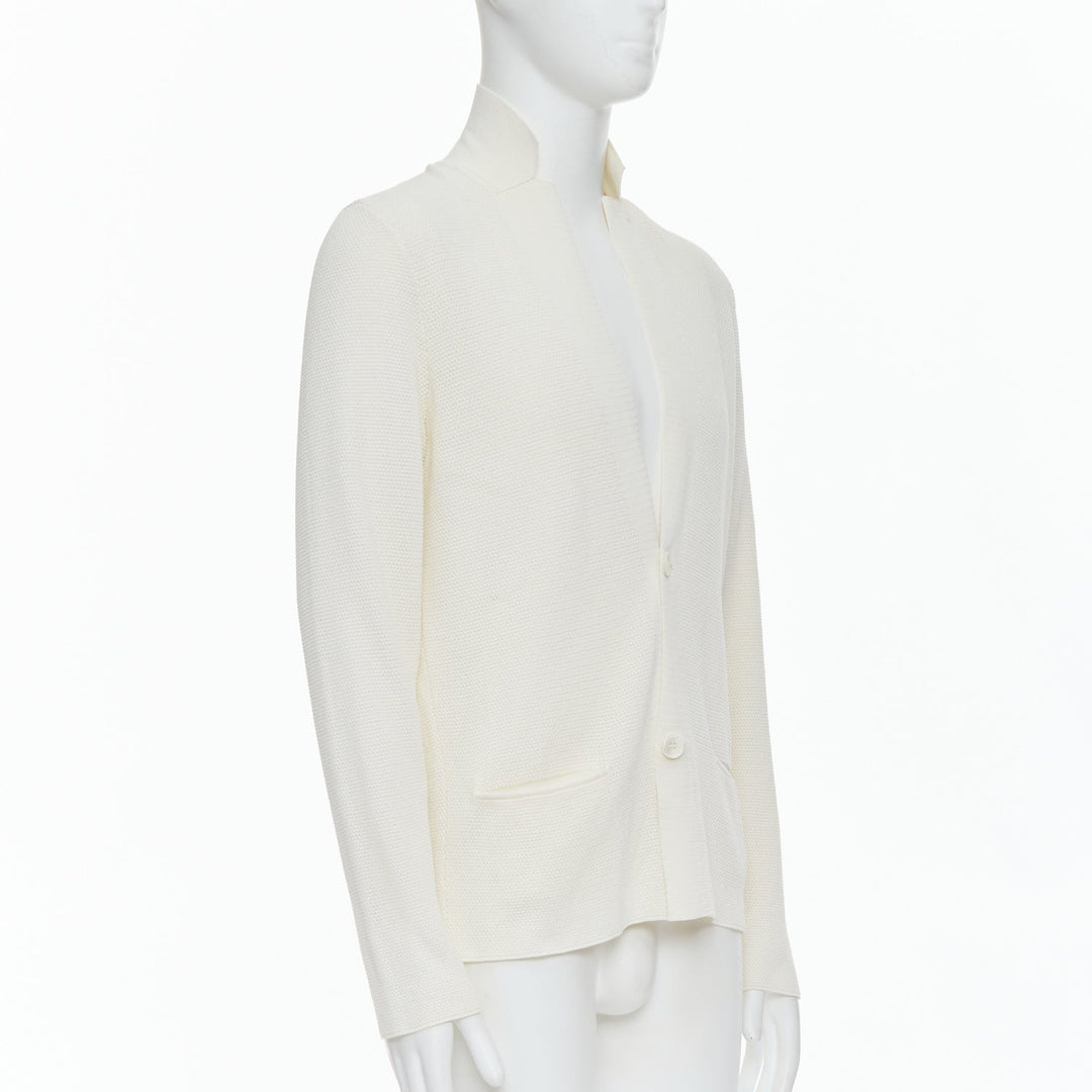 LANVIN cream cotton skinny lapel knitted buttons pocketed blazer M