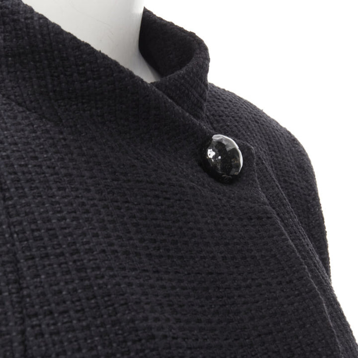 CHANEL 15P Act 1 black lattice tweed CC button wrap little black jacket FR44 2XL