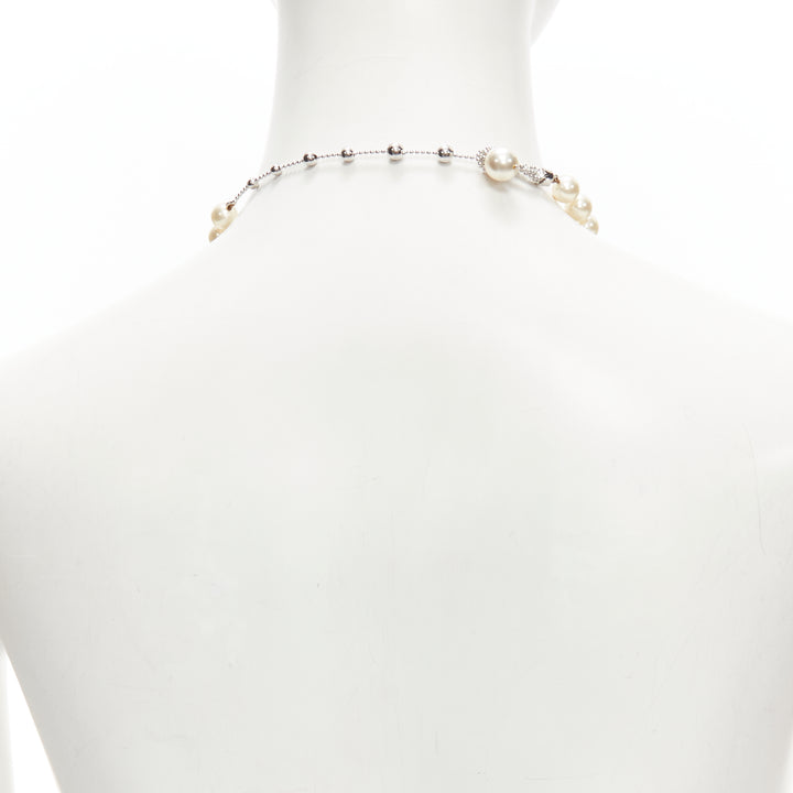 FURLA white faux pearl silver tone chain classy short necklace ring set