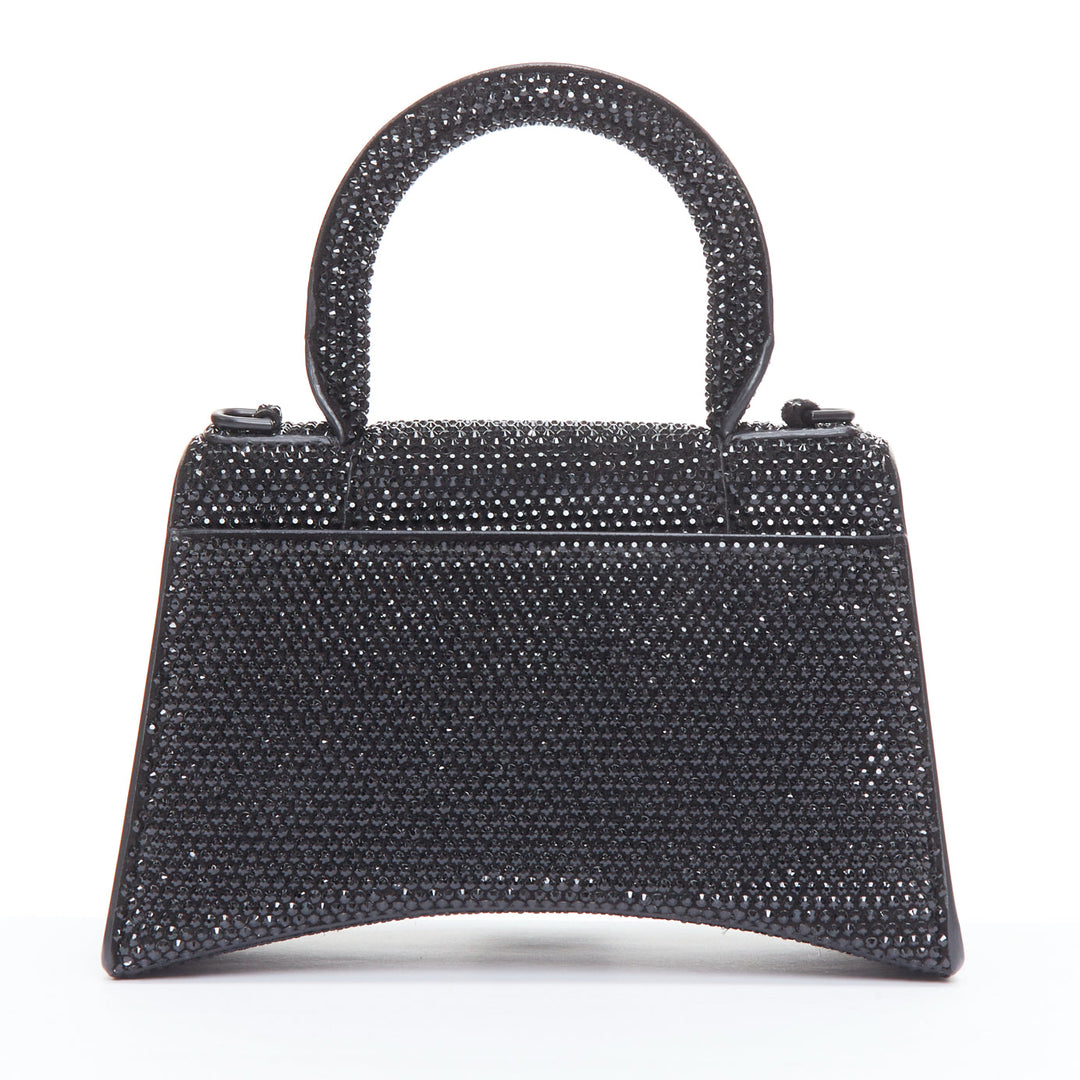 BALENCIAGA Demna Hourglass XS black strass crystal leather crossbody bag
