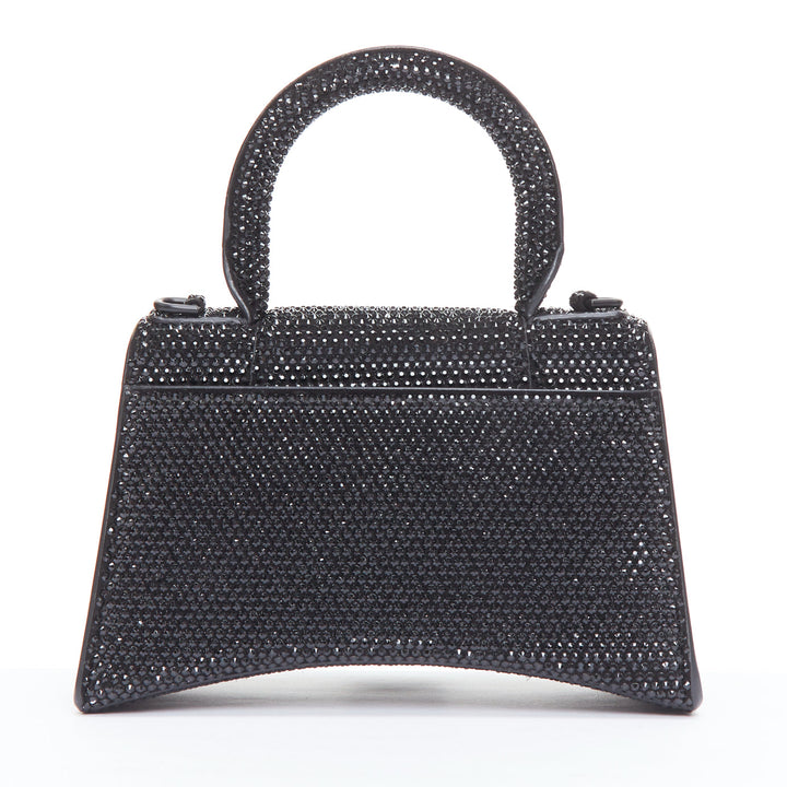 BALENCIAGA Demna Hourglass XS black strass crystal leather crossbody bag