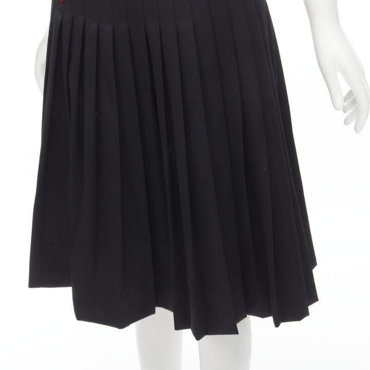 DSQUARED2 red ANGEL embroidery black pleated flared knee length skirt IT38 XS