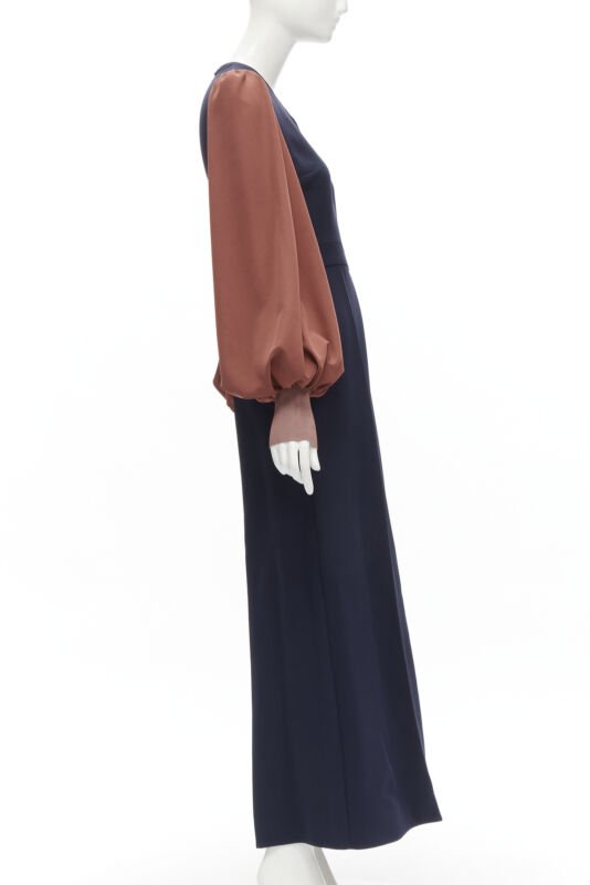 ROKSANDA navy brick red puff sleeve keyhole neckline wide leg jumpsuit UK6 XS