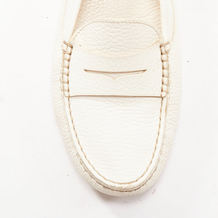 TOD'S Gommino cream textured leather black rubber studs driver shoes EU37