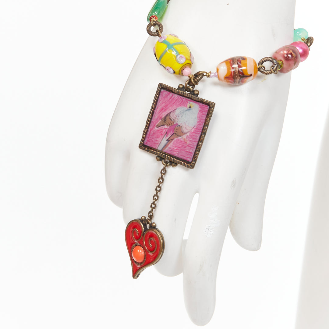 PHILIPE FERRANDIS colorful charms bird resin frame chain bracelet