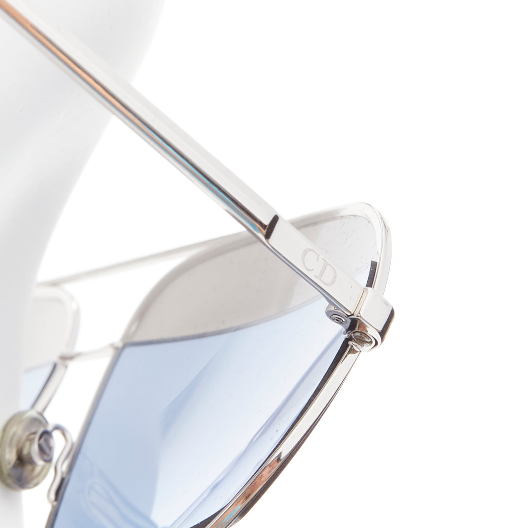 CHRISTIAN DIOR Split 0103J CD logo silver blue striped aviator sunglasses