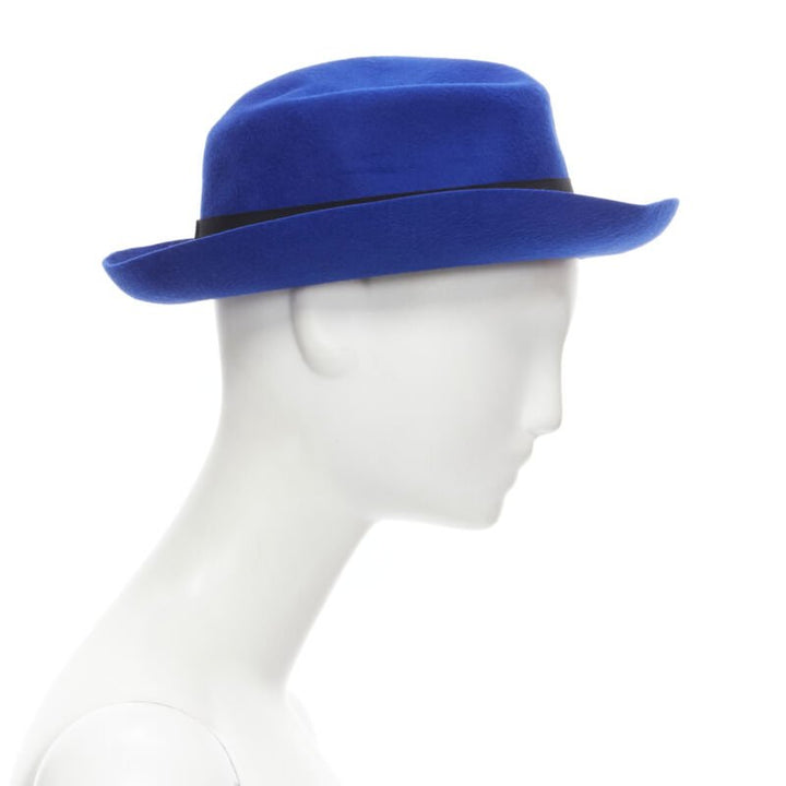MAISON MICHEL Tiger cobalt blue wool felt black grosgrain fedora hat 57cm
