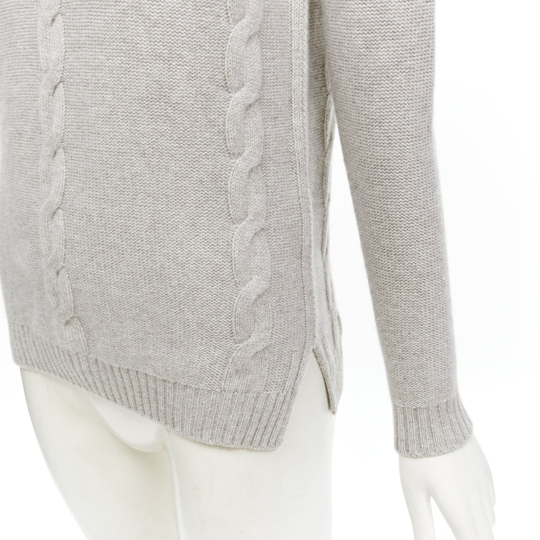 LORO PIANA 100% baby cashmere grey braid knit bateau neck sweater IT38 XS