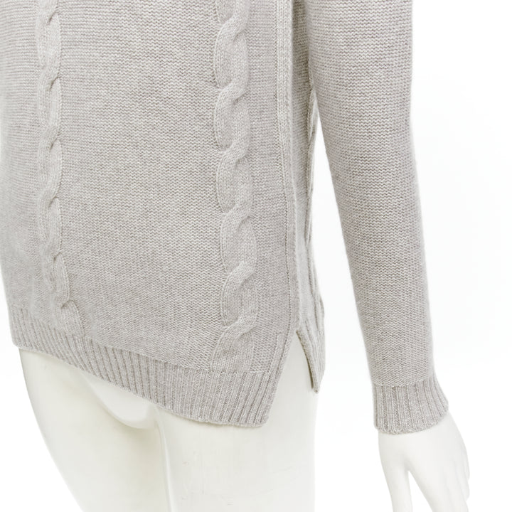 LORO PIANA 100% baby cashmere grey braid knit bateau neck sweater IT38 XS