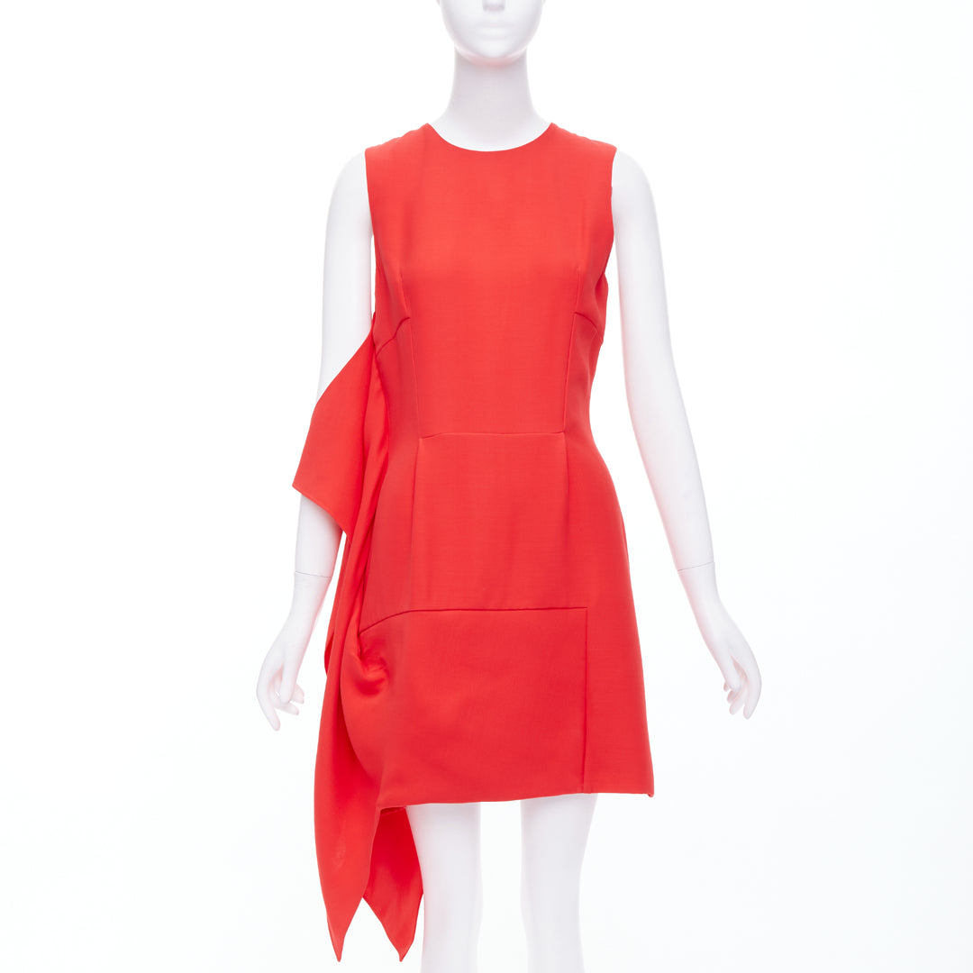 DIOR Raf Simons red silk wool drape side crew neck mini shift dress FR38 M